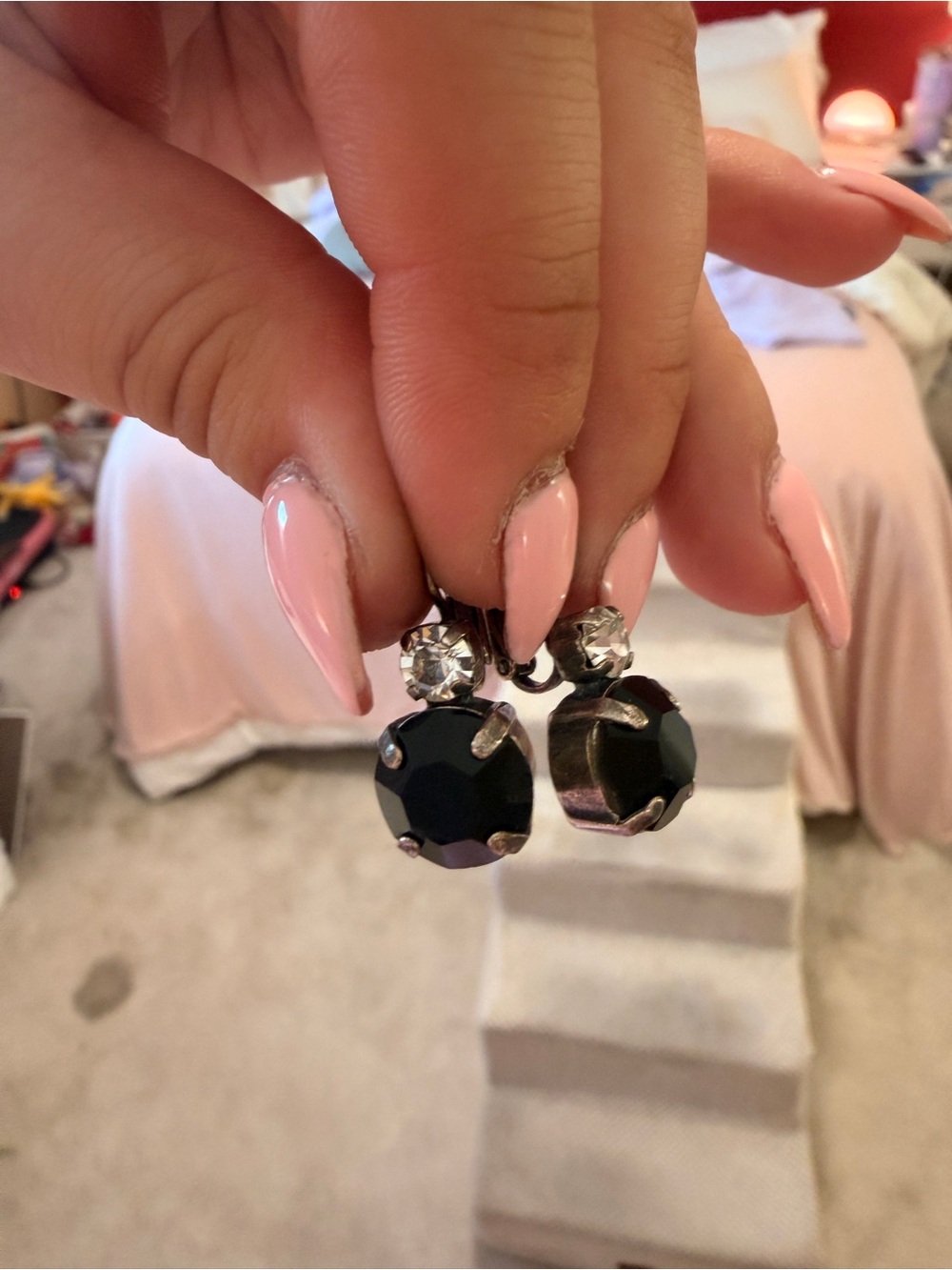Black Crystal Drop Earrings with Clear Accent
